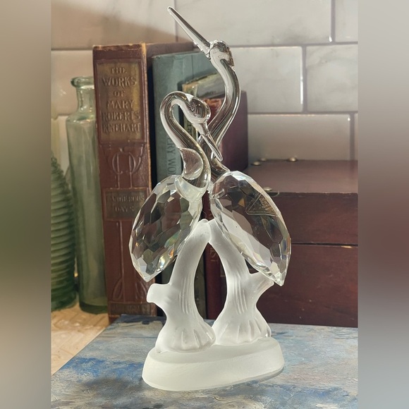 Double Heron Bird Sculpture Figurine Frosted Clear Cut Shannon Crystal Lovebirds - Picture 1 of 14
